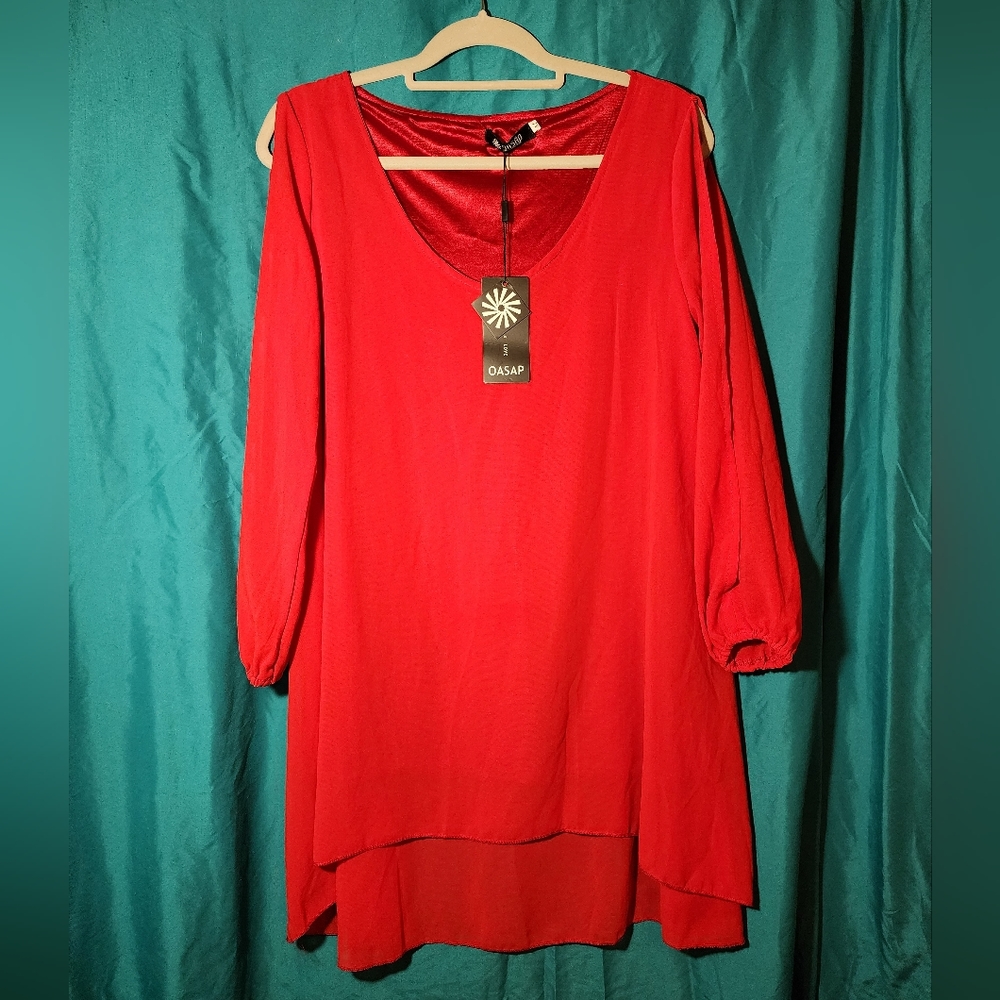 Red Slit-sleeve Oasap Dress